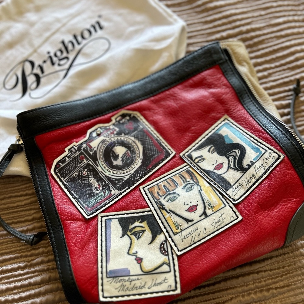 Brighton, black and red leather clutch purse